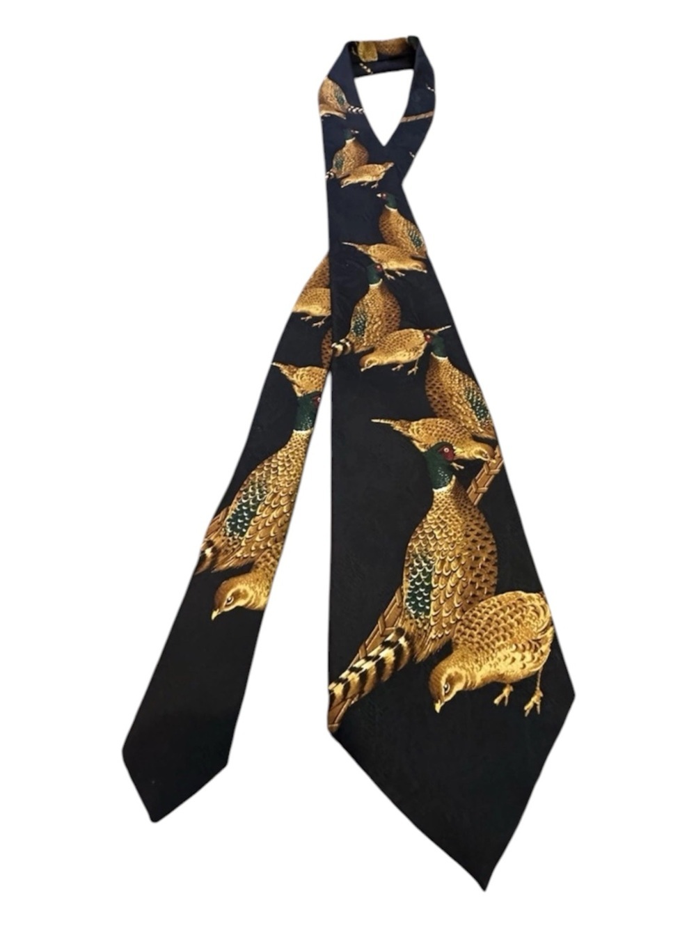Robert Talbott Black & Gold Tie Best of Class with Pheasant Motif
